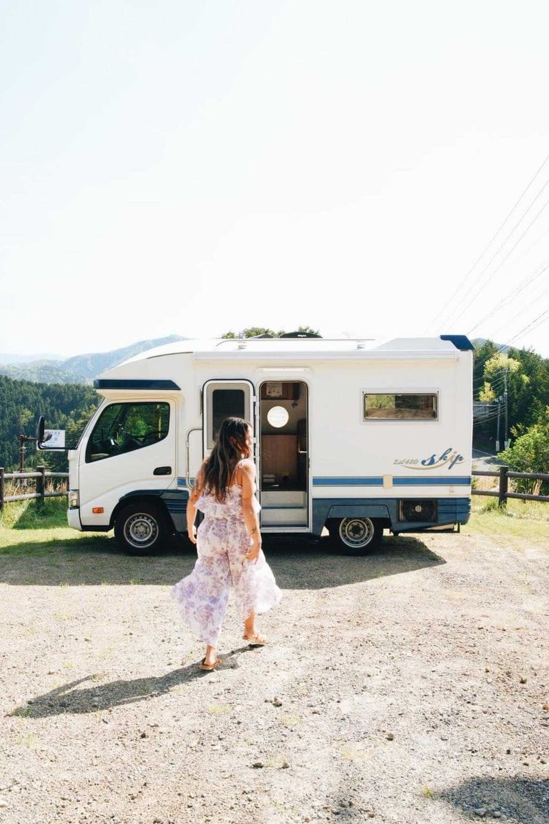 Walking towards campervan