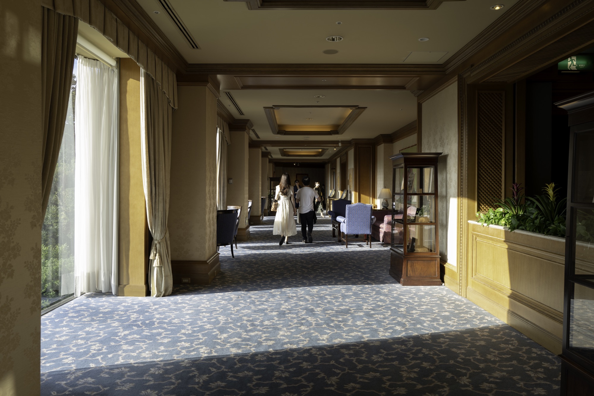 Elegant hotel corridor on a Japan tour itinerary, highlighting luxurious travel experiences in Japan.
