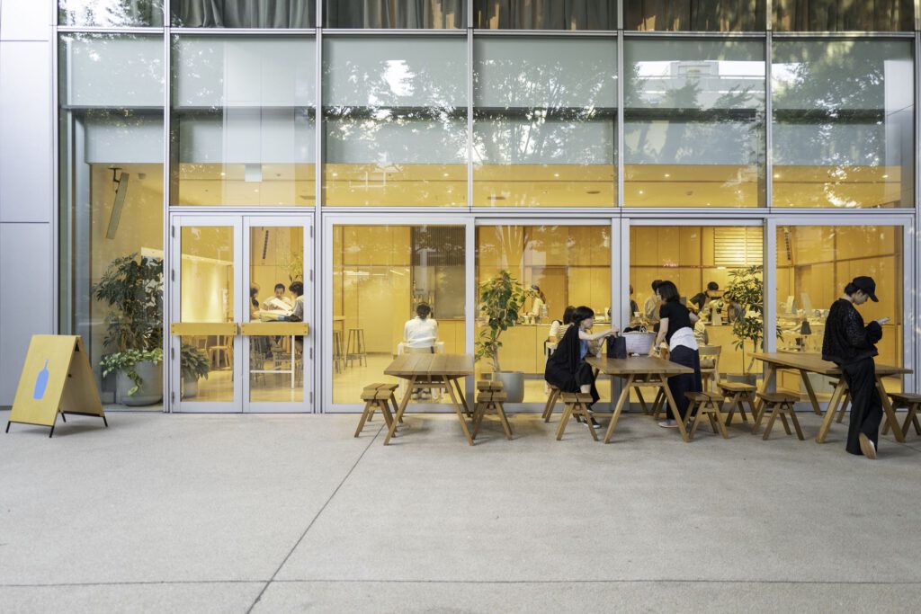 Blue Bottle café in Roppongi, a blend of Tokyo's urbanity and serene coffee culture.