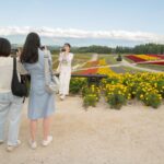 Tourists capture vibrant flower fields in Japan, offering scenic views perfect for a memorable tour experience.