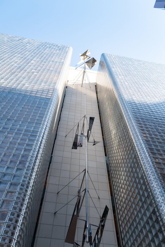 Modern architectural detail in Ginza, Tokyo, showcasing innovative design on a Japan tour.